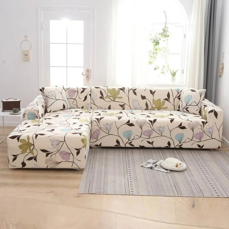 Cream Dream L-Shape Sofa Cover - Stain Proof, Dust Proof, Super Strechable & Machine Washable