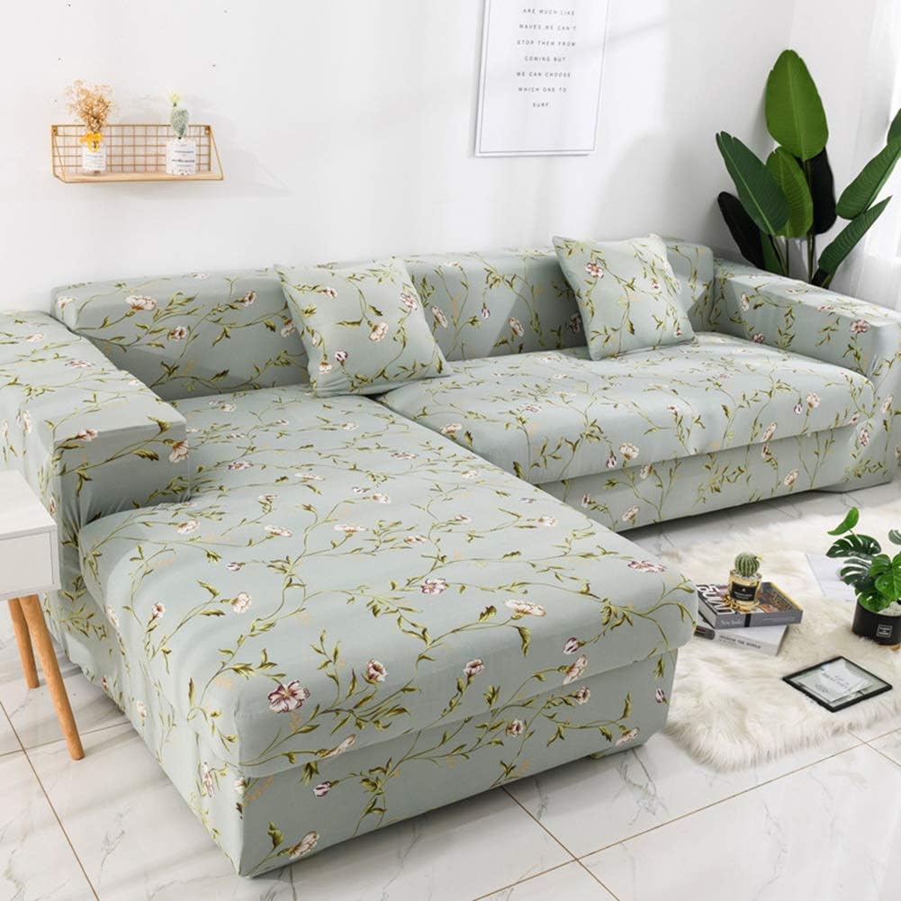 Pastel Green Forest L-Shape Sofa Cover - Stain Proof, Dust Proof, Super Strechable & Machine Washable