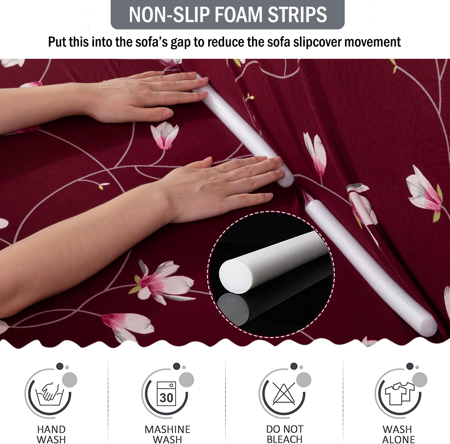 Floral Maroon L-Shape Sofa Cover - Stain Proof, Dust Proof, Super Strechable & Machine Washable