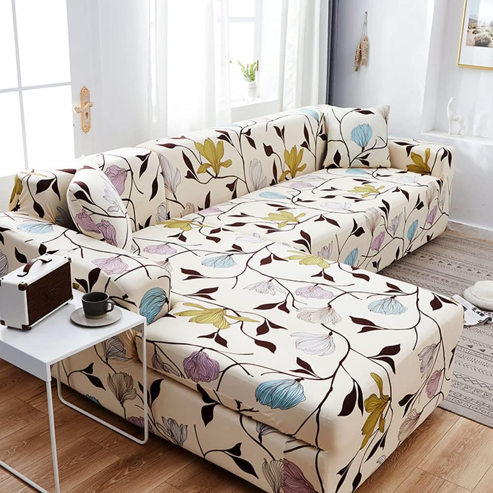 Cream Dream L-Shape Sofa Cover - Stain Proof, Dust Proof, Super Strechable & Machine Washable