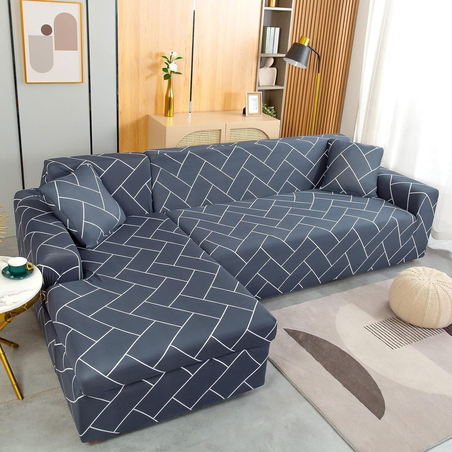 Hexa Grey L-Shape Sofa Cover - Stain Proof, Dust Proof, Super Strechable & Machine Washable