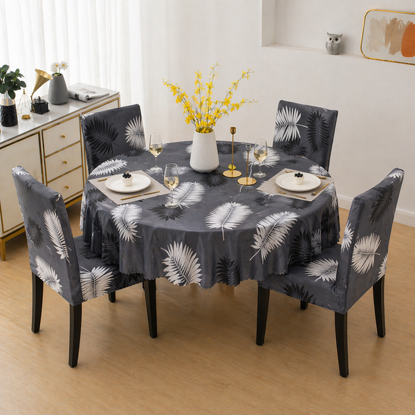 Charcol Fern Round Table & Chair Cover – Stretchable, Dustproof & Machine Washable