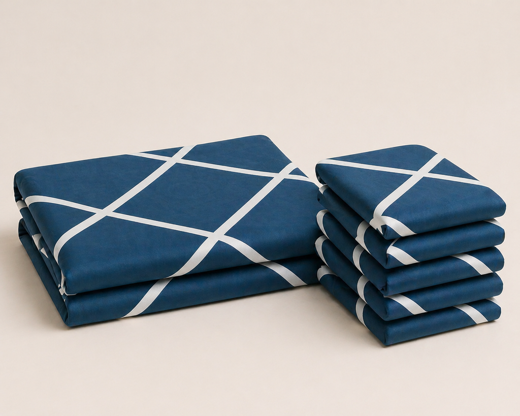Cross Blue Round Table & Chair Cover – Stretchable, Dustproof & Machine Washable