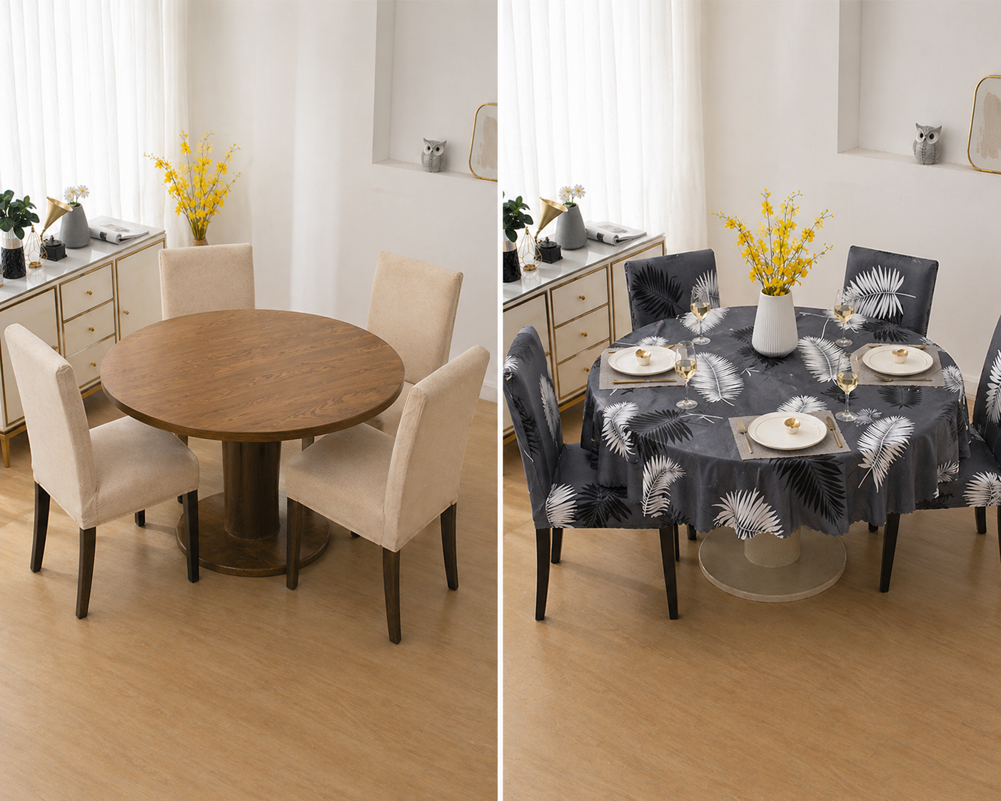 Charcol Fern Round Table & Chair Cover – Stretchable, Dustproof & Machine Washable