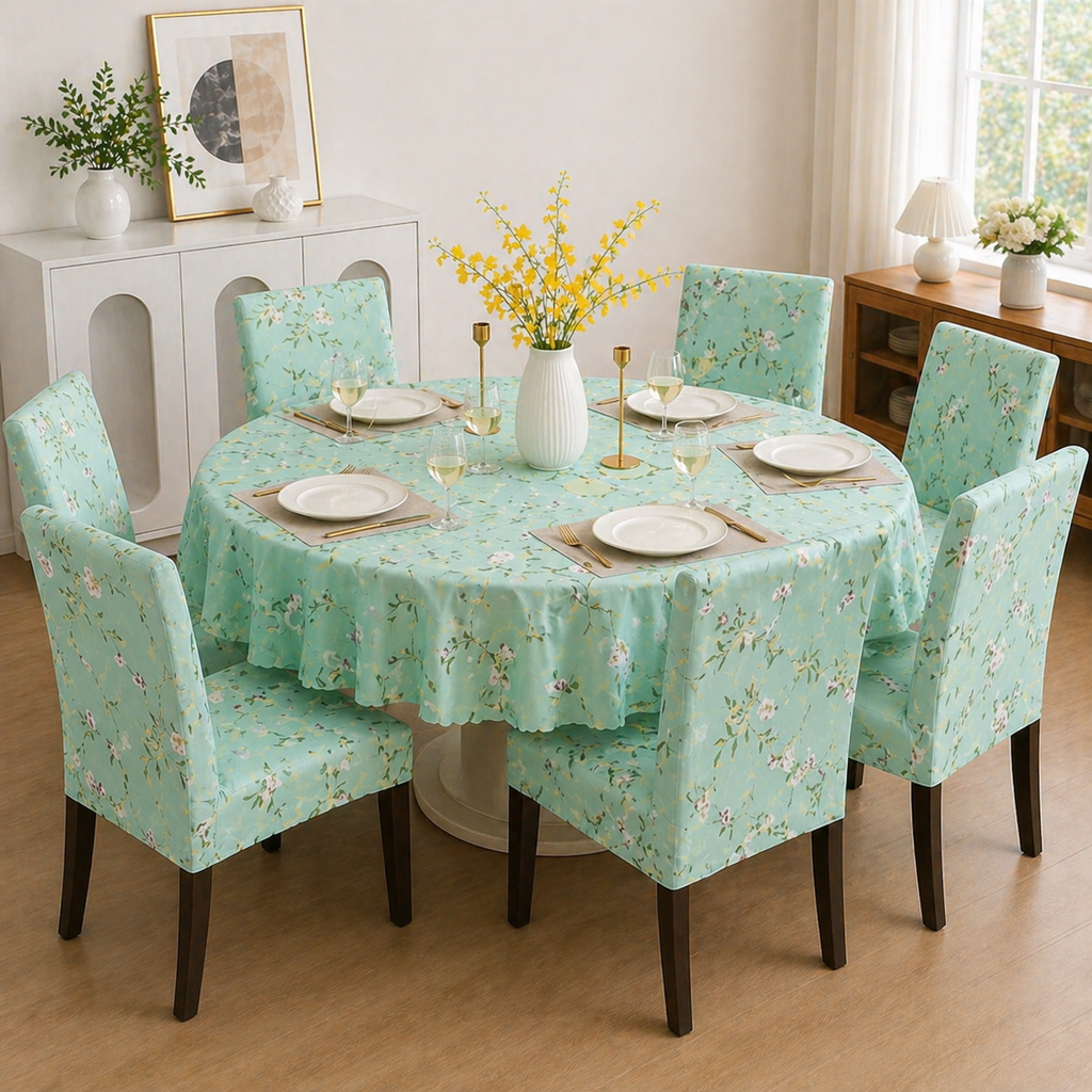 Pastol Green Round Table & Chair Cover – Stretchable, Dustproof & Machine Washable