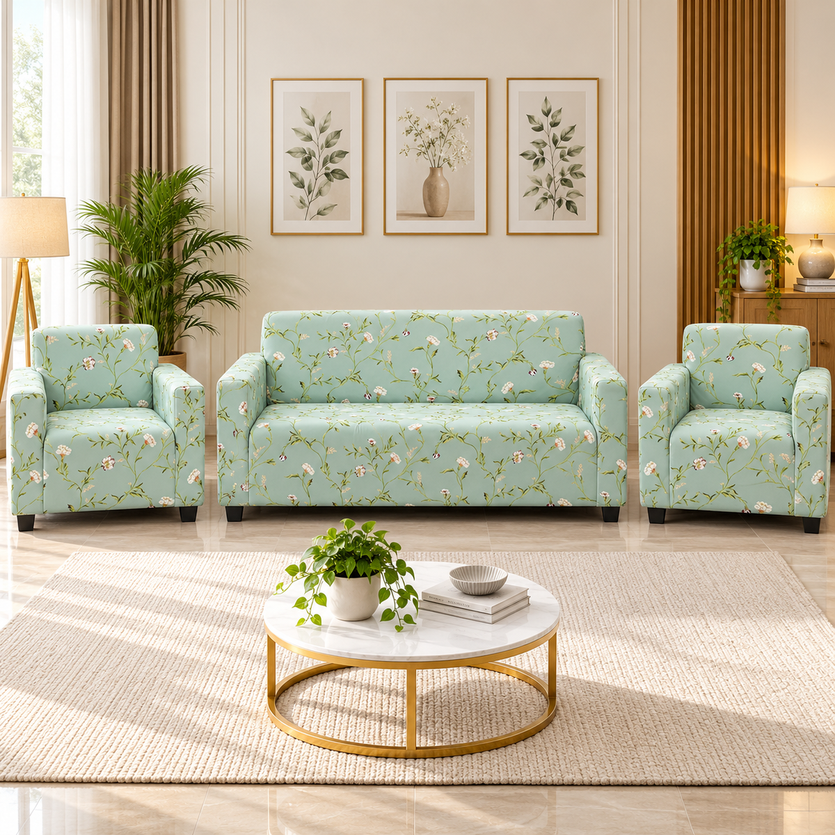 Pastel Green Forest - Luxury Quality Strechable & Dust-proof Sofa Cover