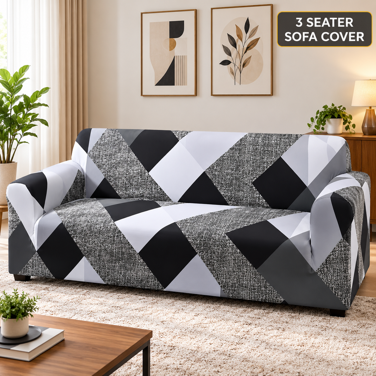 Monochrome Abstract - Luxury Quality Strechable & Dust-proof Sofa Cover