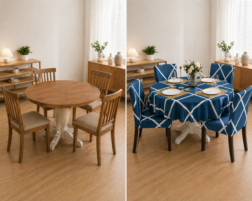 Cross Blue Round Table & Chair Cover – Stretchable, Dustproof & Machine Washable