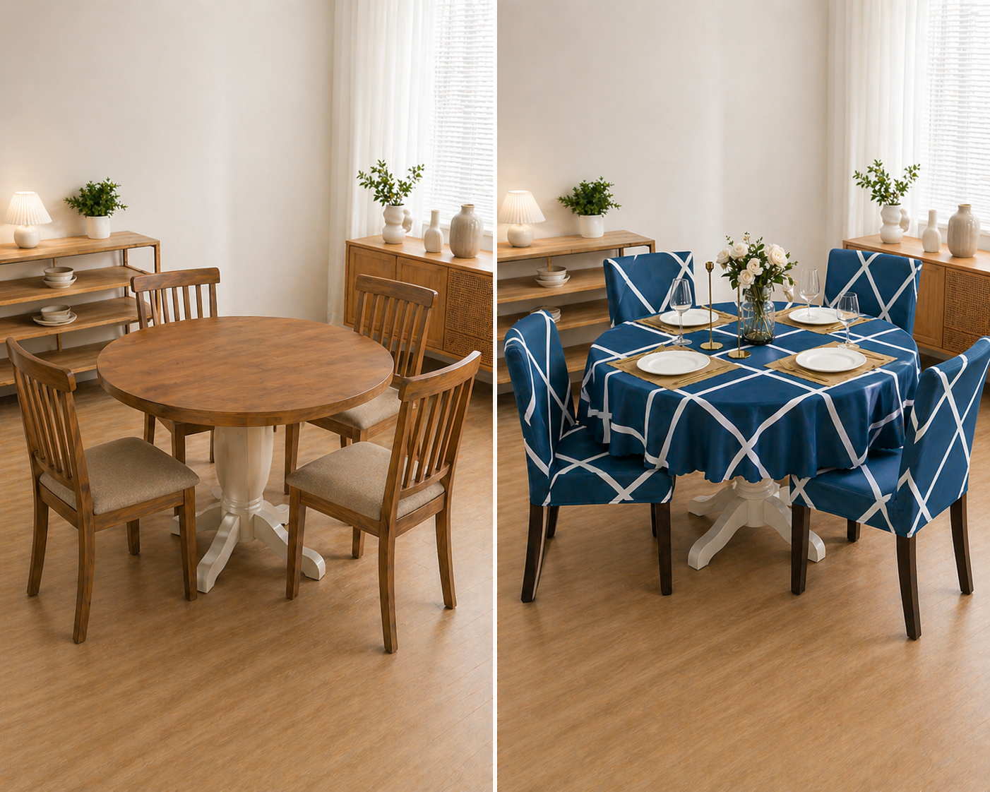 Cross Blue Round Table & Chair Cover – Stretchable, Dustproof & Machine Washable