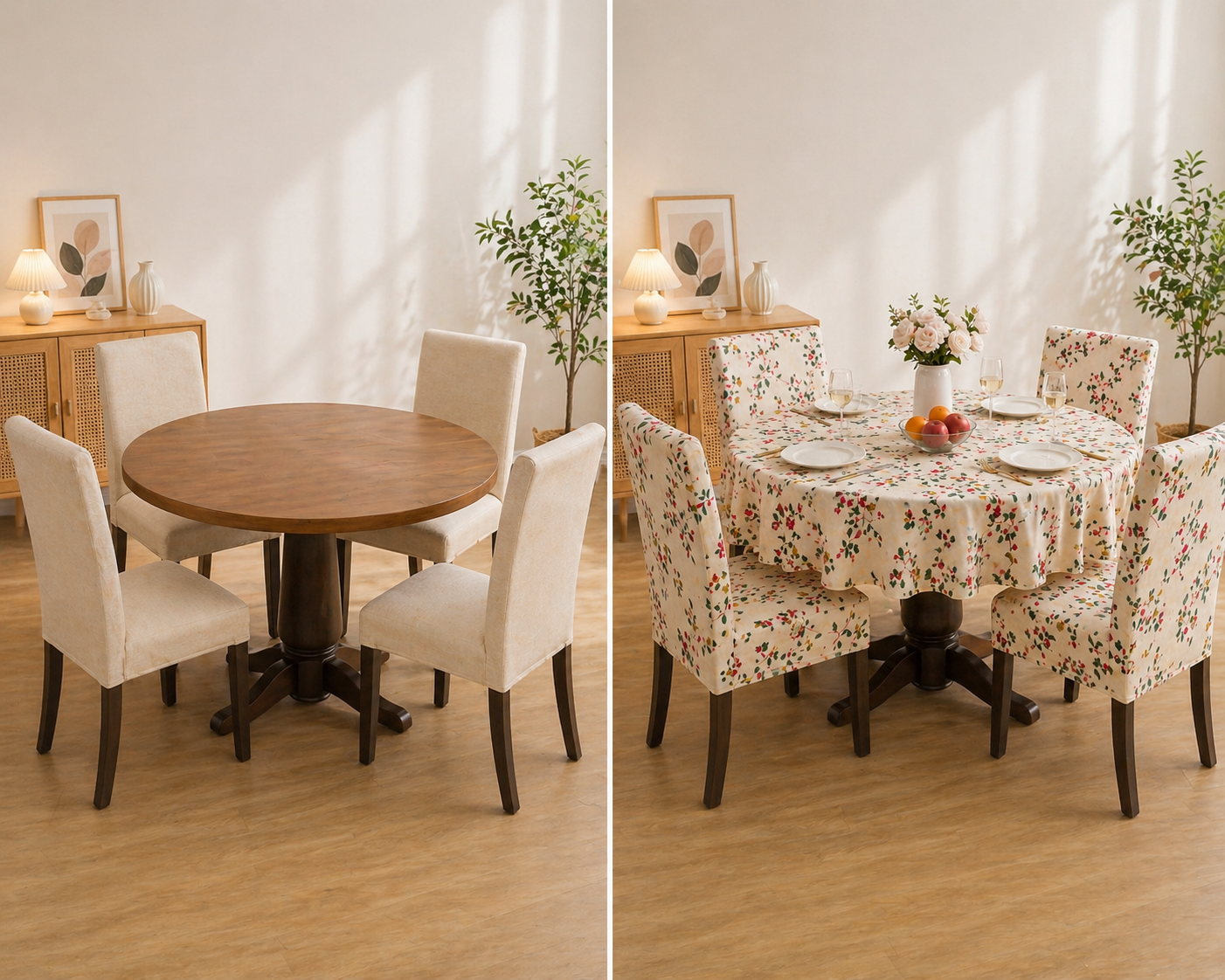 Cream Dream Round Table & Chair Cover – Stretchable, Dustproof & Machine Washable
