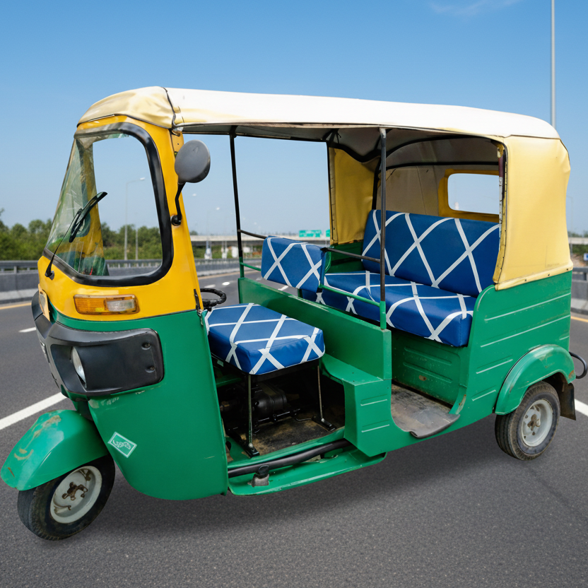 Cross Blue Auto Rickshaw Seat Cover - Stretchable, Dust-Proof, Machine Washable & High Quality