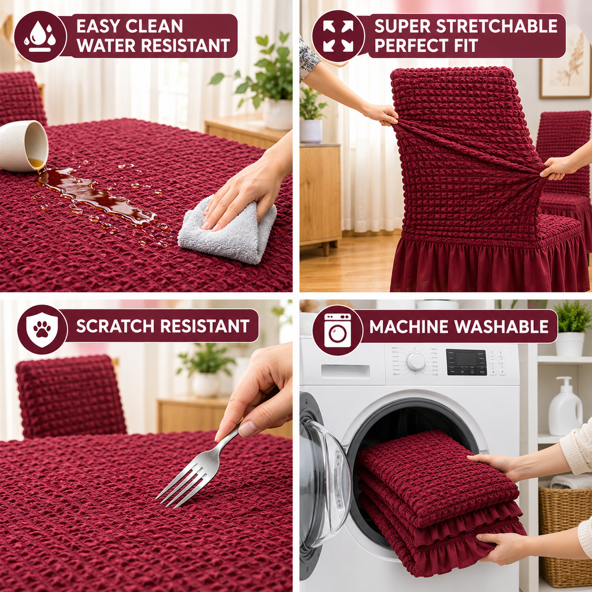 Bubble Maroon Dining Chair Cover - Micro Fibre Collection