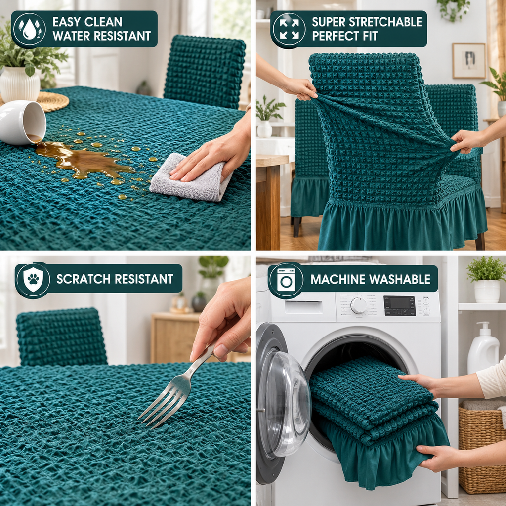 Bubble  Dark Green Dining Chair Cover - Micro Fibre Collection