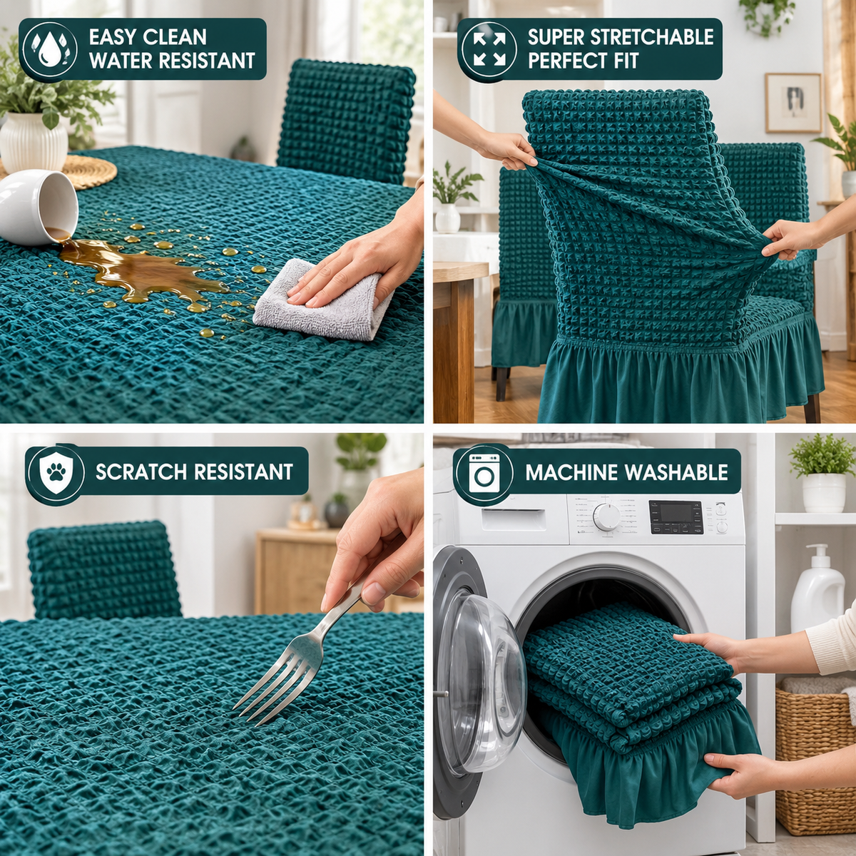 Bubble  Dark Green Dining Chair Cover - Micro Fibre Collection