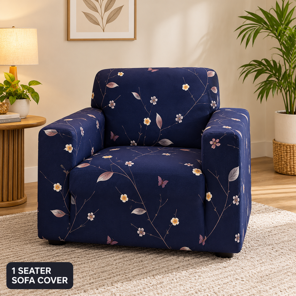 Flowerful Blue - Luxury Quality Strechable & Dust-proof Sofa Cover