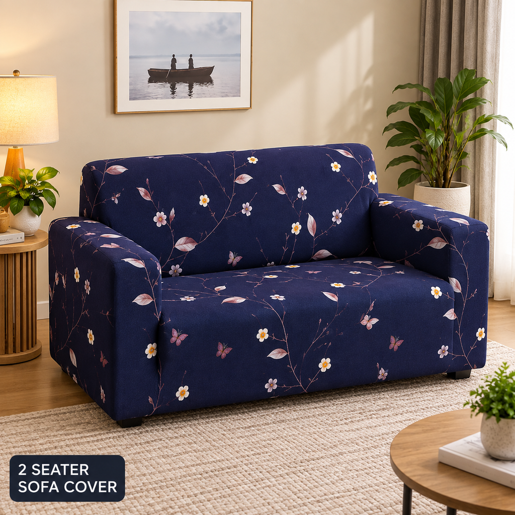 Flowerful Blue - Luxury Quality Strechable & Dust-proof Sofa Cover