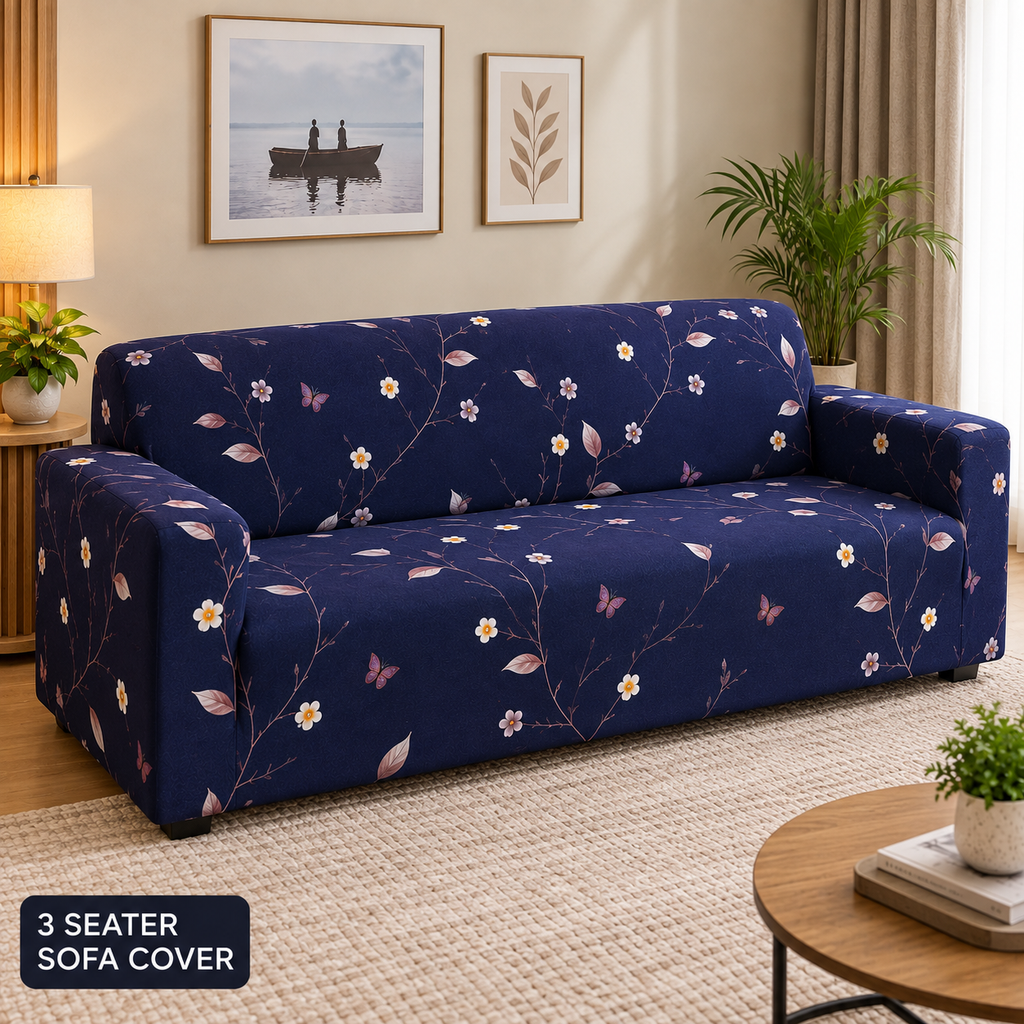 Flowerful Blue - Luxury Quality Strechable & Dust-proof Sofa Cover