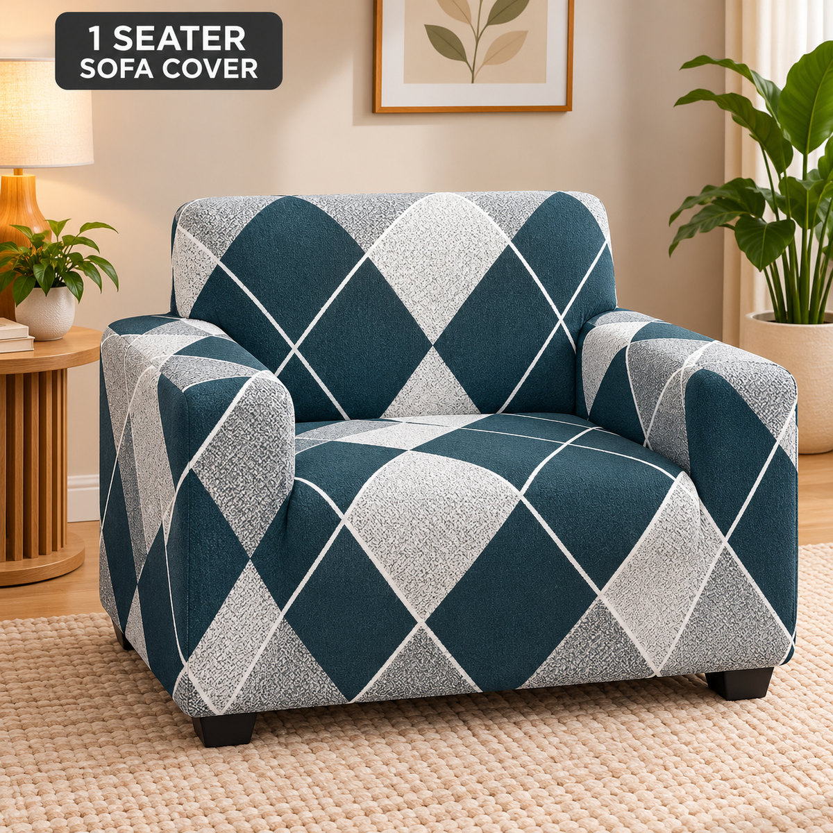 Checkerplaid Blue - Luxury Quality Strechable & Dust-proof Sofa Cover