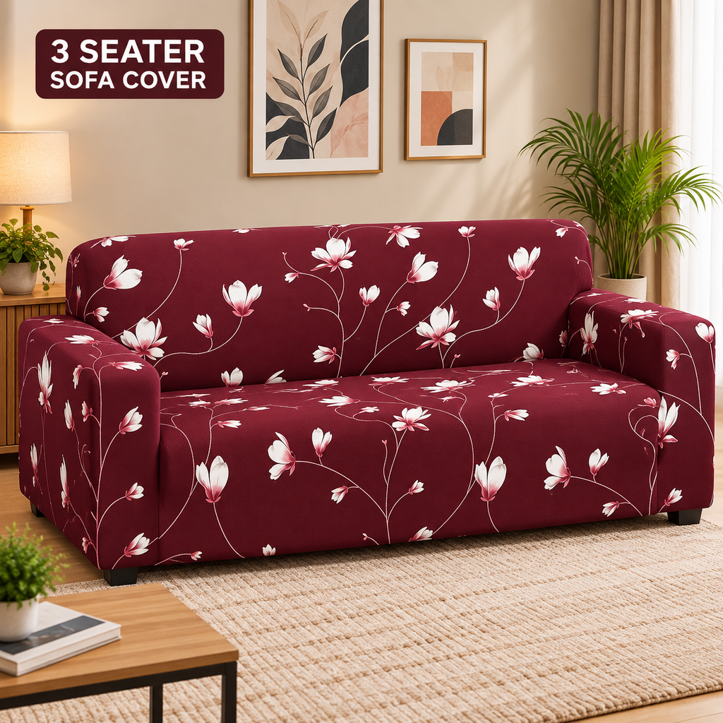 Floral Maroon - Luxury Quality Strechable & Dust-proof Sofa Cover