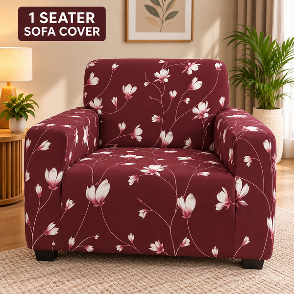 Floral Maroon - Luxury Quality Strechable & Dust-proof Sofa Cover