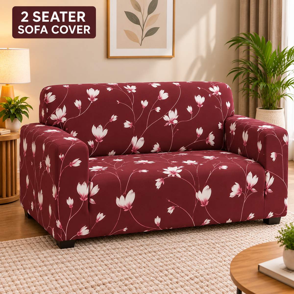 Floral Maroon - Luxury Quality Strechable & Dust-proof Sofa Cover