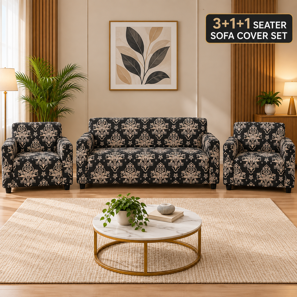 Black Brocade - Luxury Quality Strechable & Dust-proof Sofa Cover
