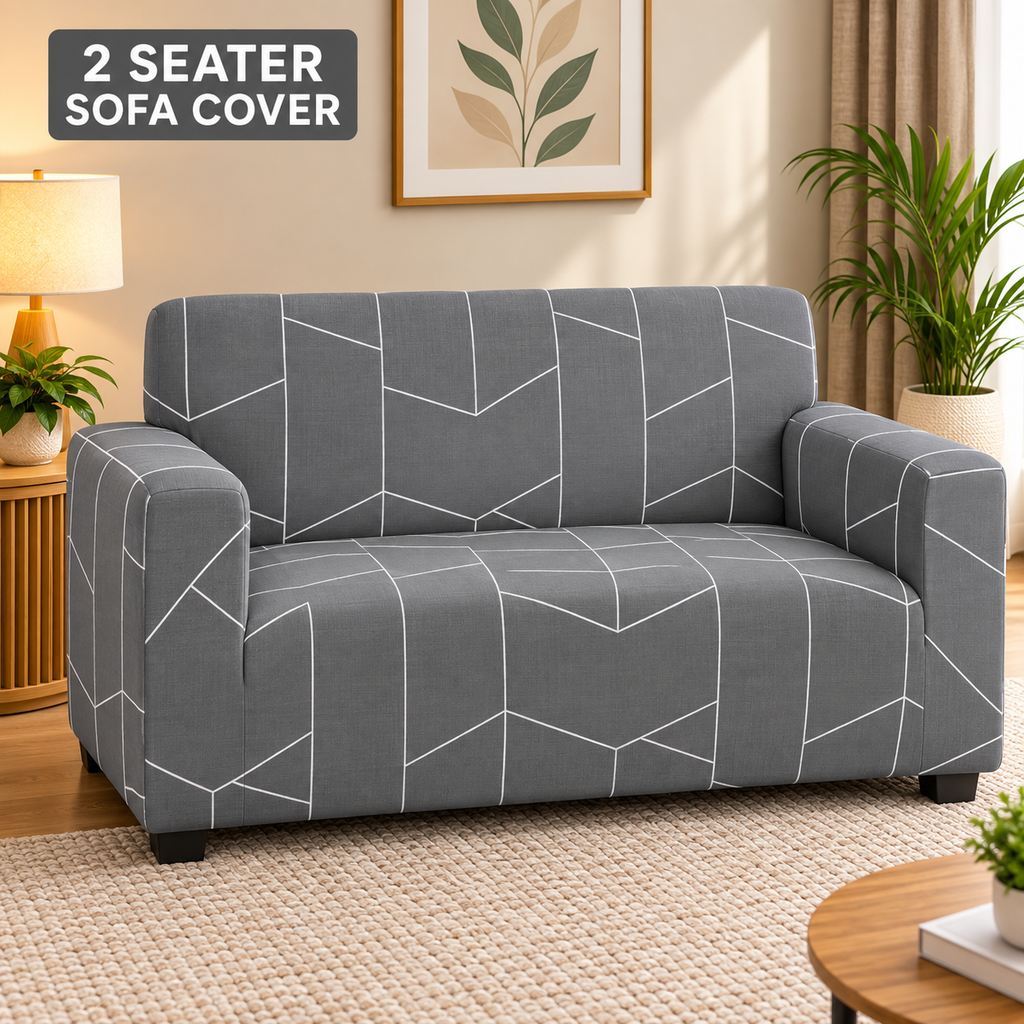 Grey Hexagon - Luxury Quality Strechable & Dust-proof Sofa Cover