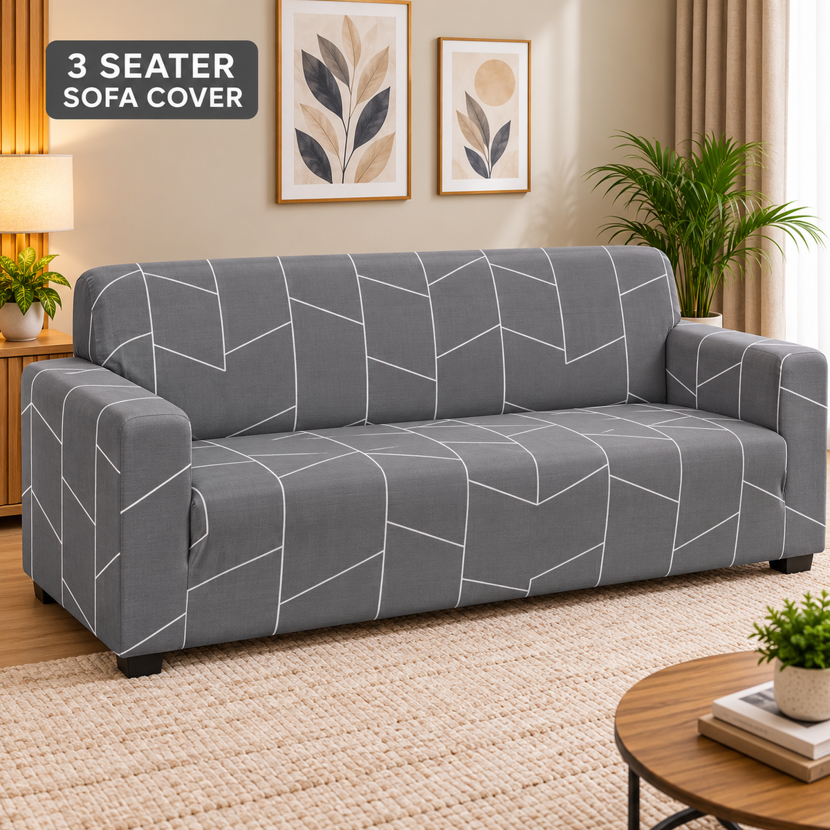 Grey Hexagon - Luxury Quality Strechable & Dust-proof Sofa Cover