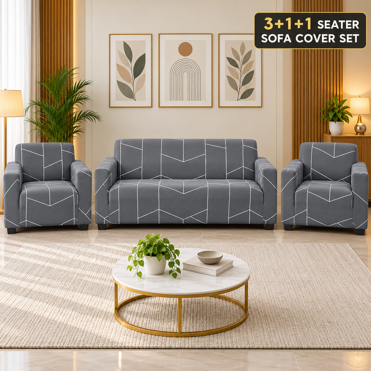 Grey Hexagon - Luxury Quality Strechable & Dust-proof Sofa Cover