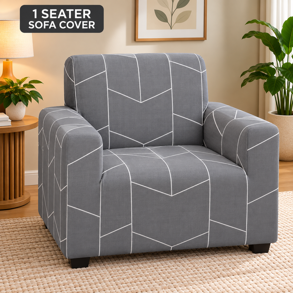 Grey Hexagon - Luxury Quality Strechable & Dust-proof Sofa Cover