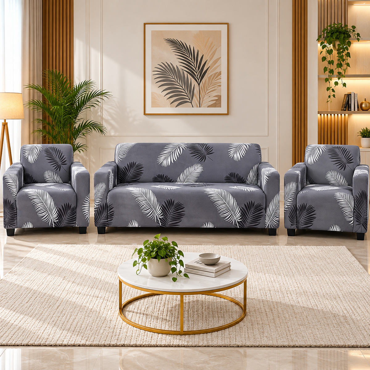 Charcoal Fern - Luxury Quality Strechable & Dust-proof Sofa Cover