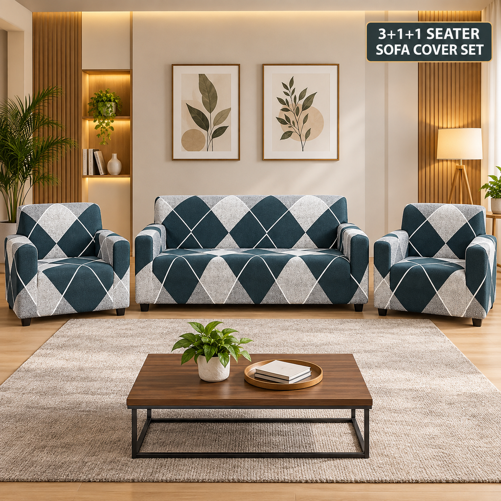 Checkerplaid Blue - Luxury Quality Strechable & Dust-proof Sofa Cover