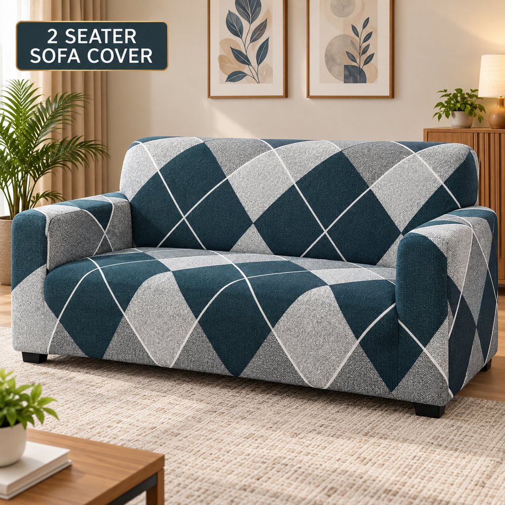 Checkerplaid Blue - Luxury Quality Strechable & Dust-proof Sofa Cover