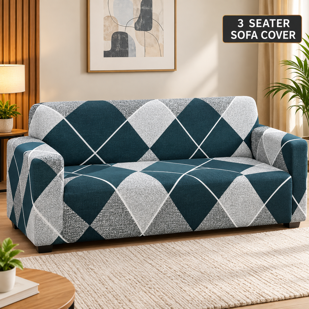 Checkerplaid Blue - Luxury Quality Strechable & Dust-proof Sofa Cover