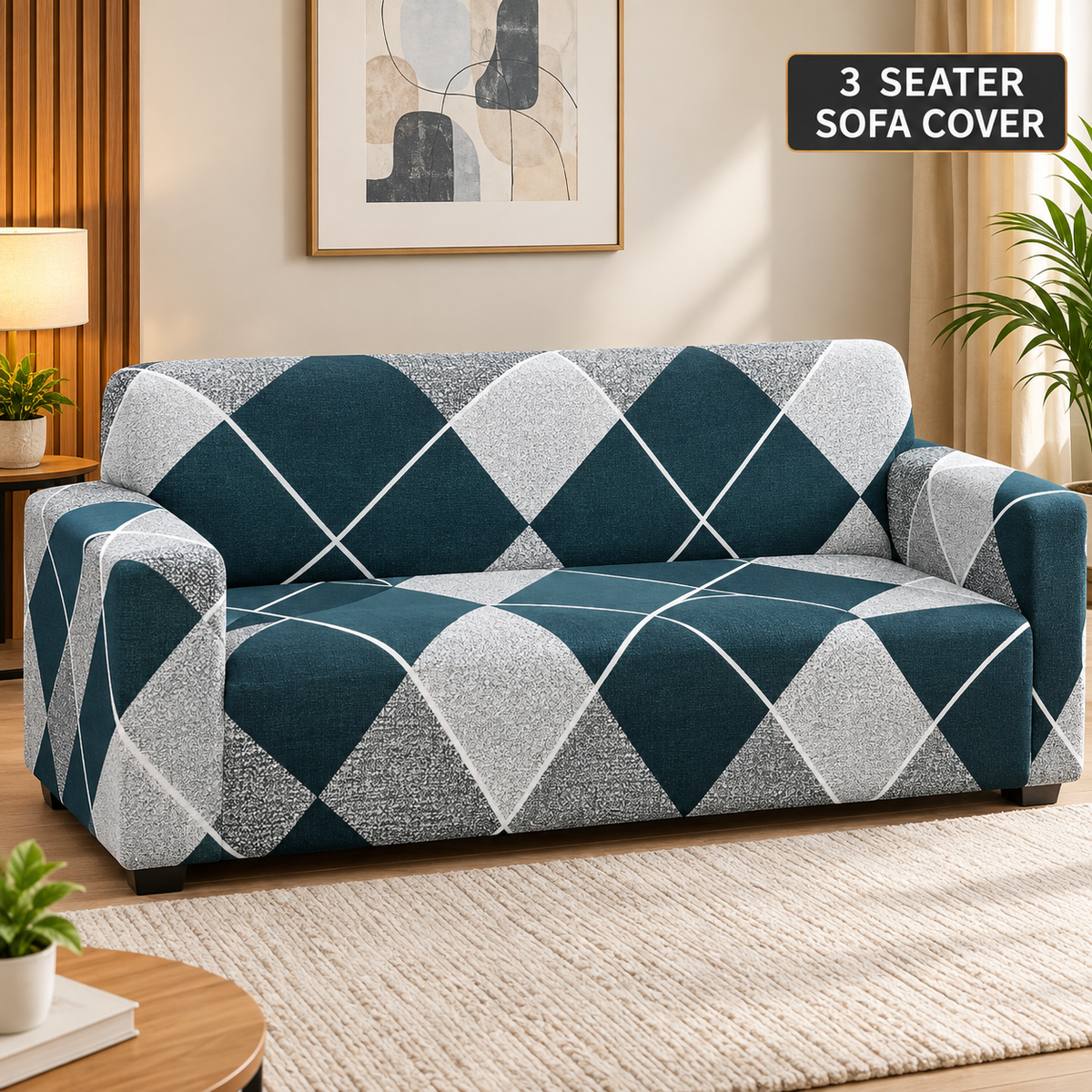 Checkerplaid Blue - Luxury Quality Strechable & Dust-proof Sofa Cover