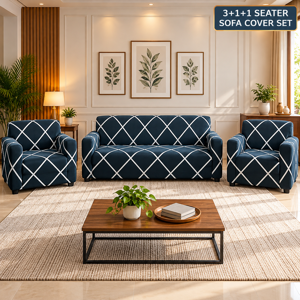 Cross Blue - Luxury Quality Strechable & Dust-proof Sofa Cover