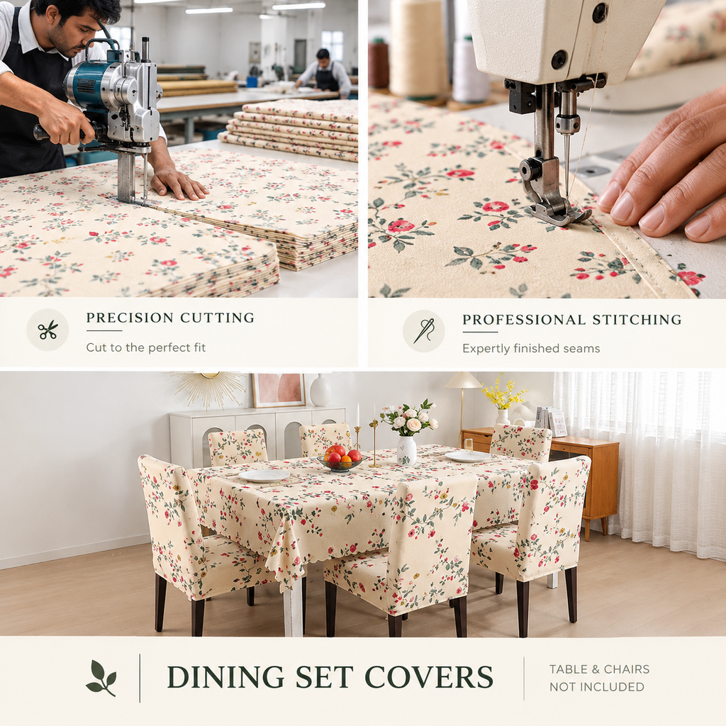 Cream Dream Dining Set Cover | Table & Chair Covers | Stretchable & Machine Washable | 4, 6 & 8 Seater