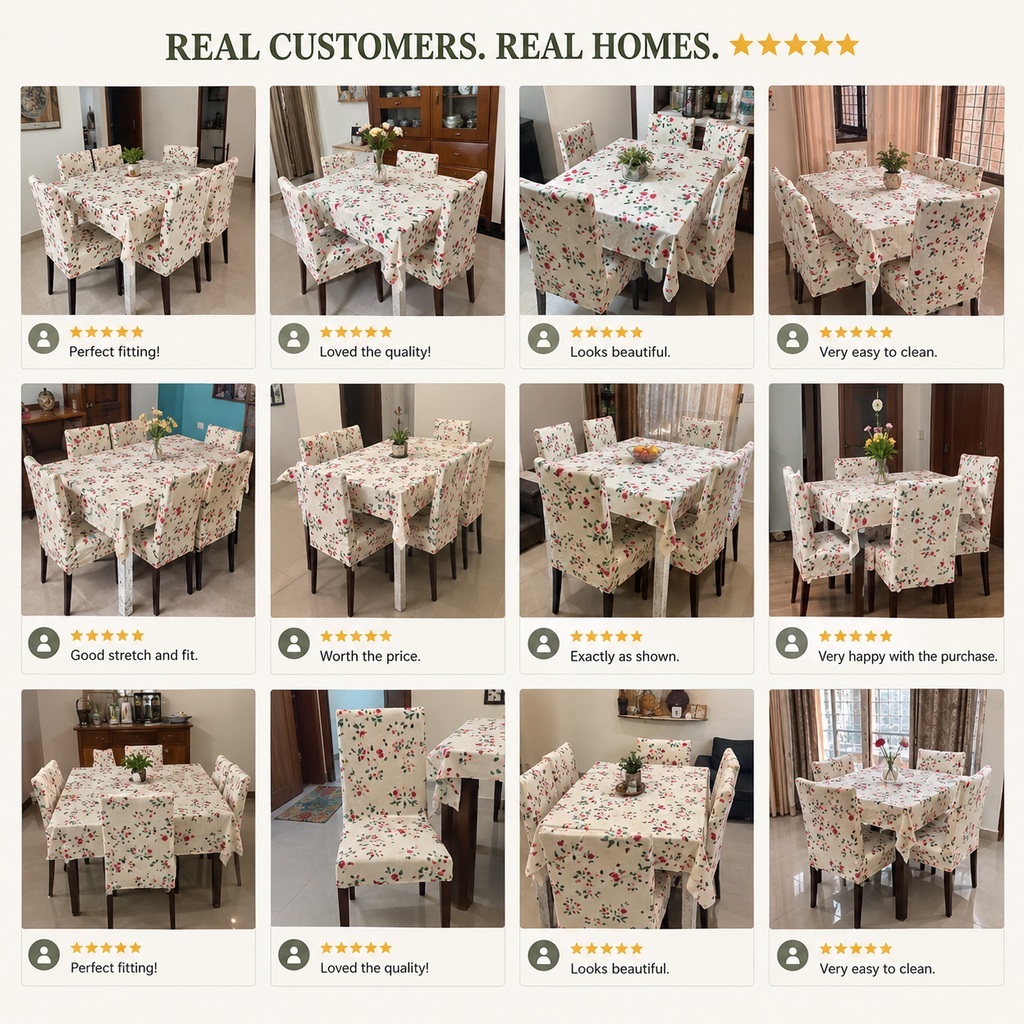 Cream Dream Dining Set Cover | Table & Chair Covers | Stretchable & Machine Washable | 4, 6 & 8 Seater