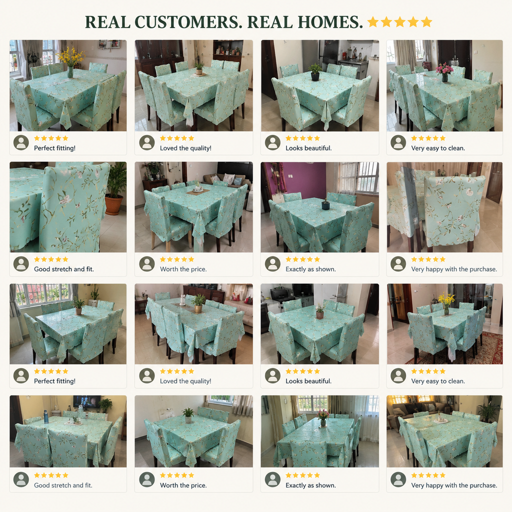 Pastol Green Dining Set Cover | Round Table & Chair Covers | Stretchable & Machine Washable | 4, 6 & 8 Seater