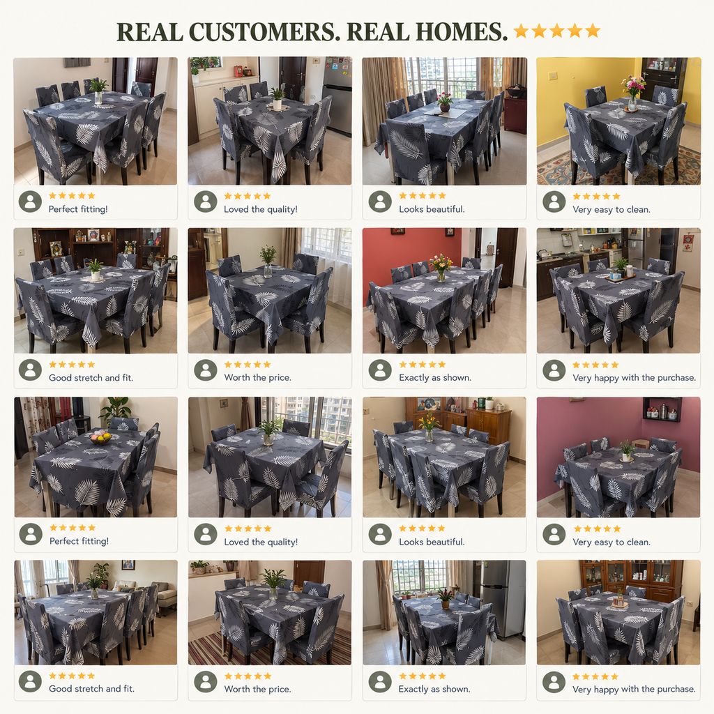 Charcol Fern Dining Set Cover | Round Table & Chair Covers | Stretchable & Machine Washable | 4, 6 & 8 Seater