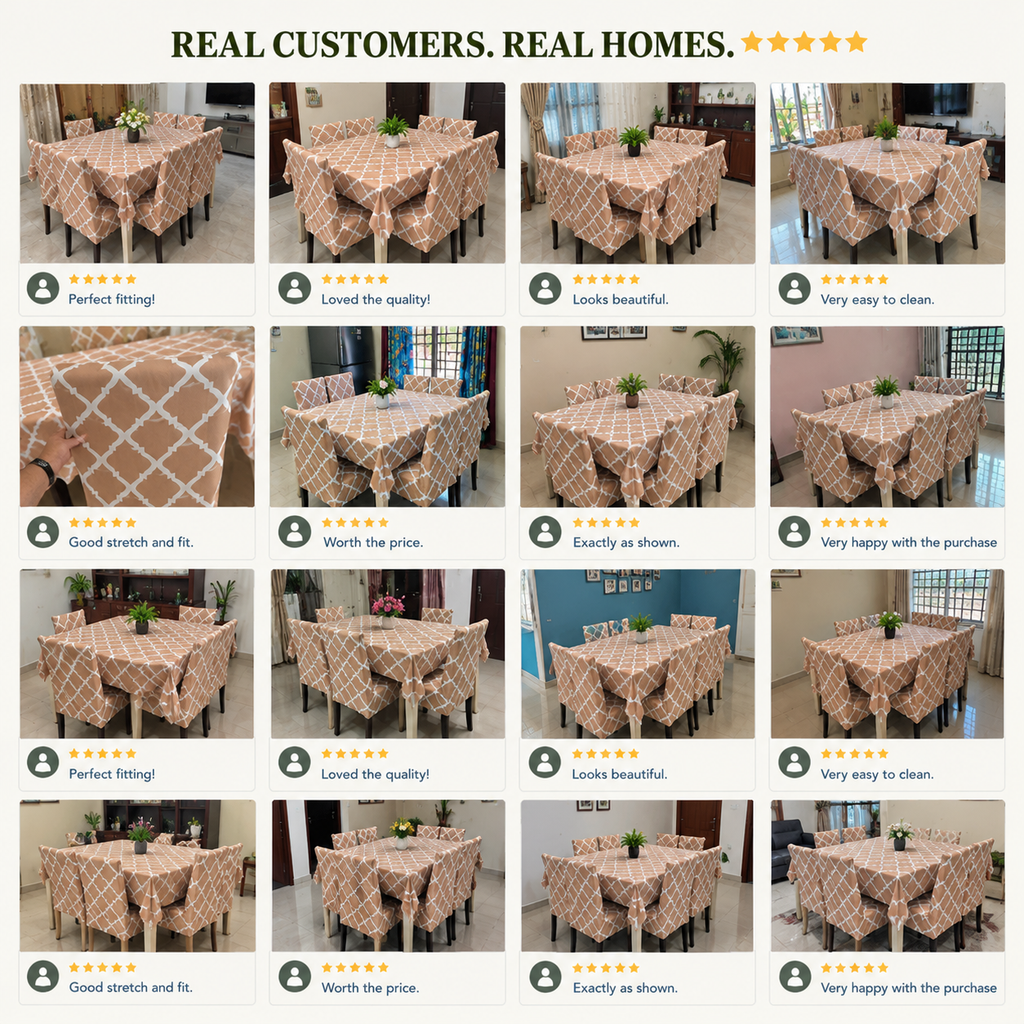 Cream Diamond Dining Set Cover | Table & Chair Covers | Stretchable & Machine Washable | 4, 6 & 8 Seater