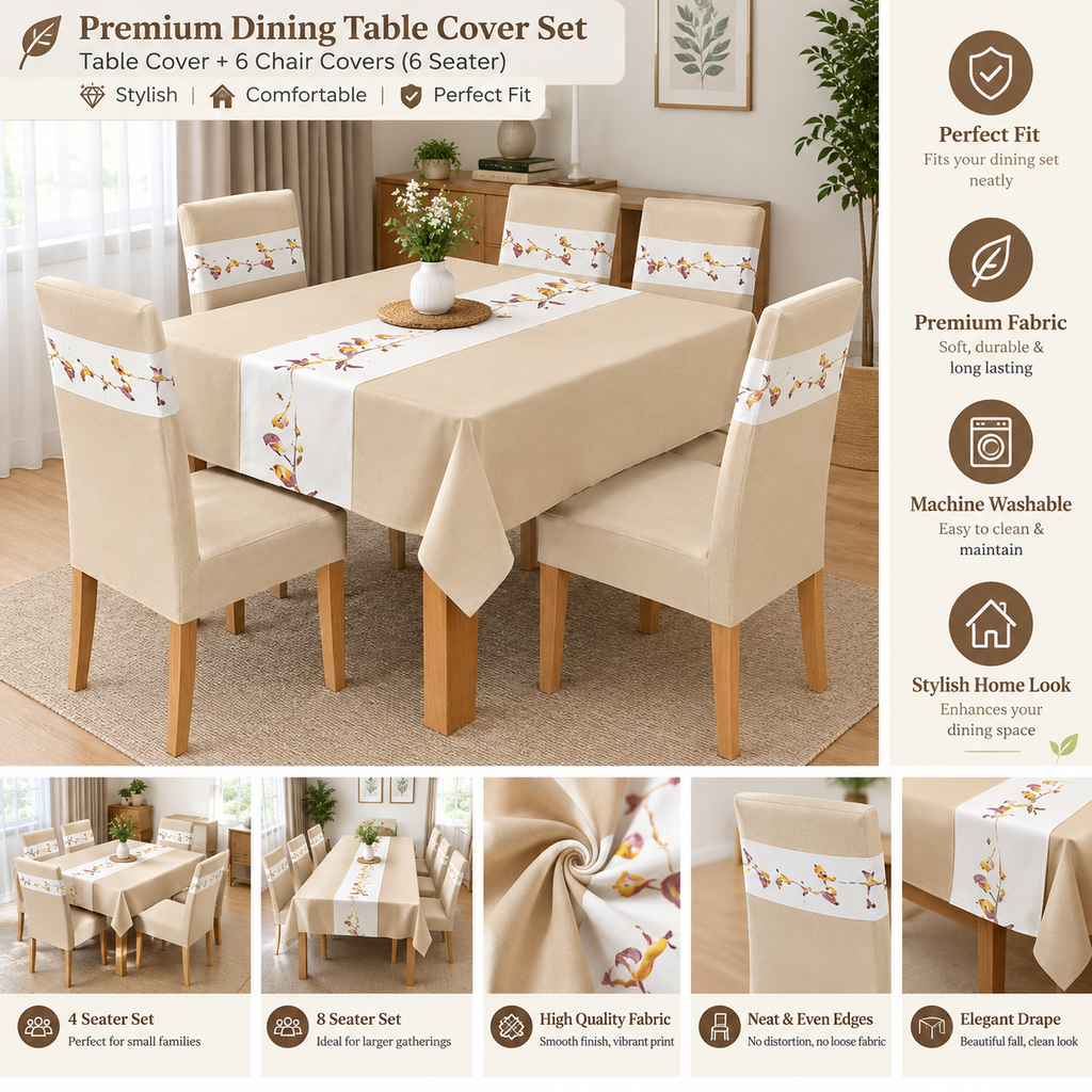 Cream Weave Dining Set Cover | Table & Chair Covers | Stretchable & Machine Washable | 4, 6 & 8 Seater
