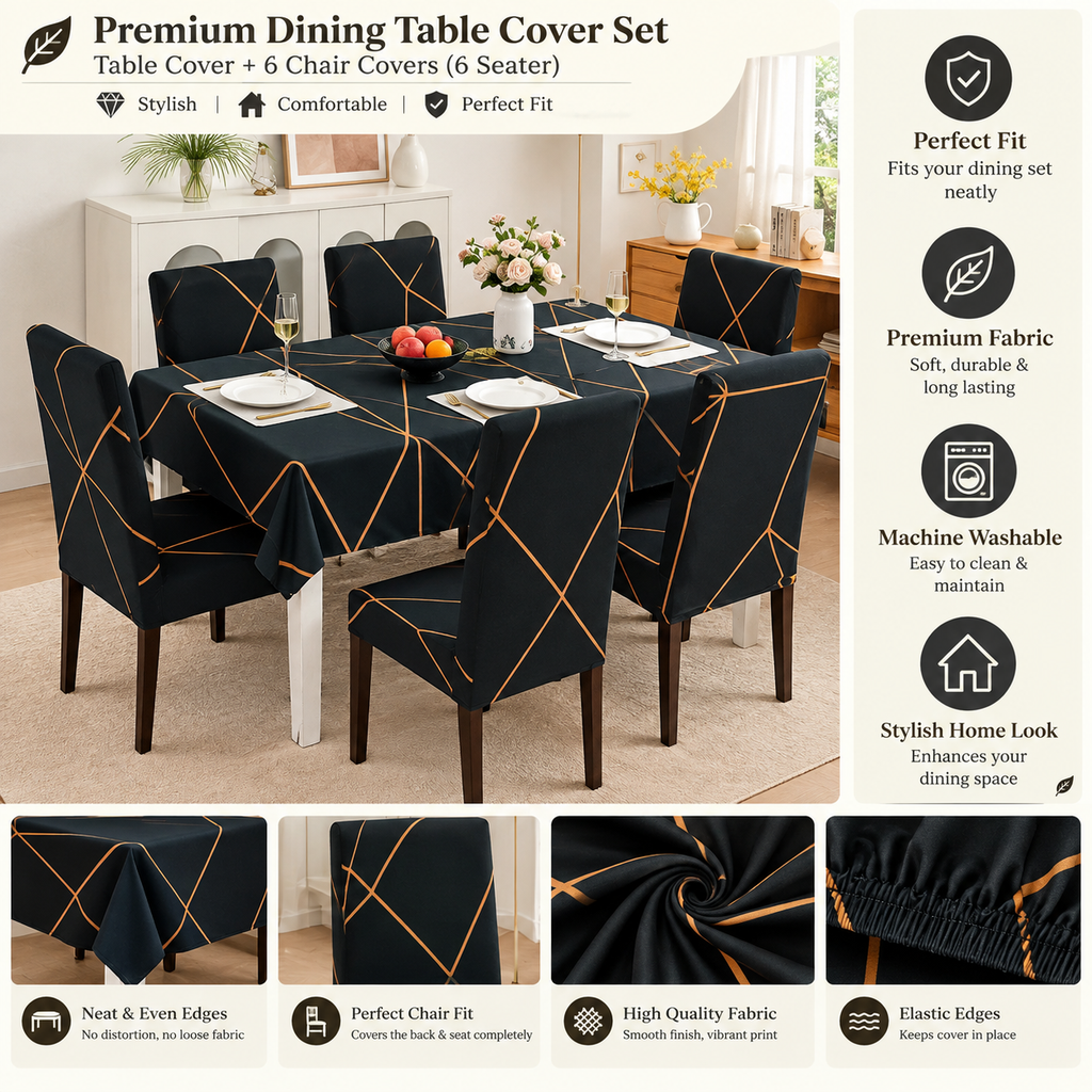 Prism Gold Dining Set Cover | Round Table & Chair Covers | Stretchable & Machine Washable | 4, 6 & 8 Seater