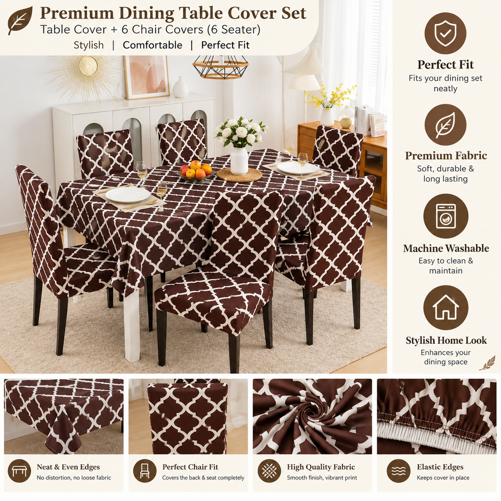 Diamond Red Dining Set Cover | Table & Chair Covers | Stretchable & Machine Washable | 4, 6 & 8 Seater