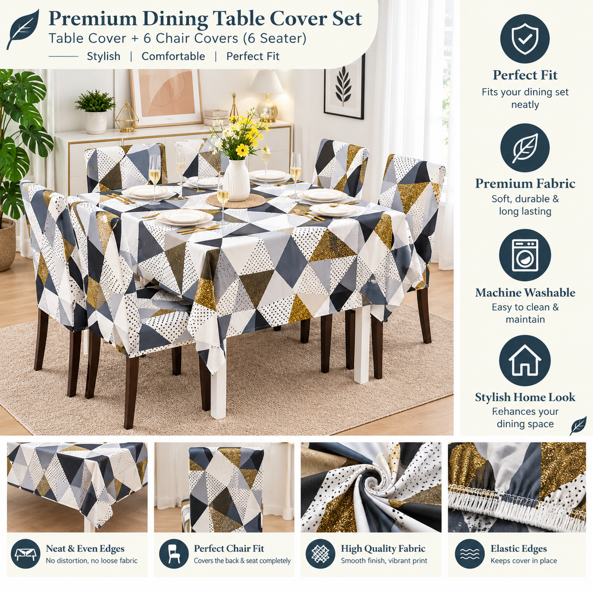 Yellow Prism Dining Set Cover | Table & Chair Covers | Stretchable & Machine Washable | 4, 6 & 8 Seater