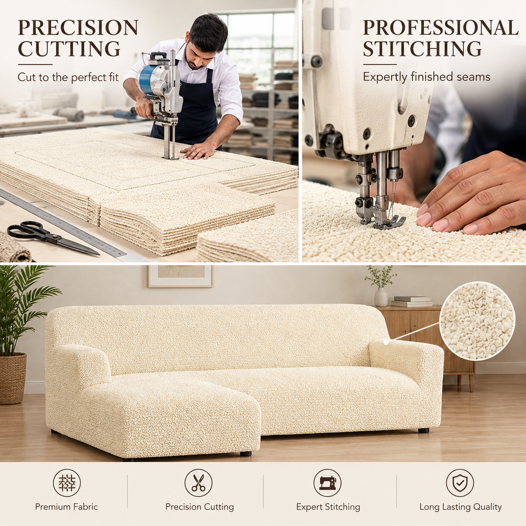 Cream Solid - Corner Sofa Slipcover, Microfibra Collection (Copy)