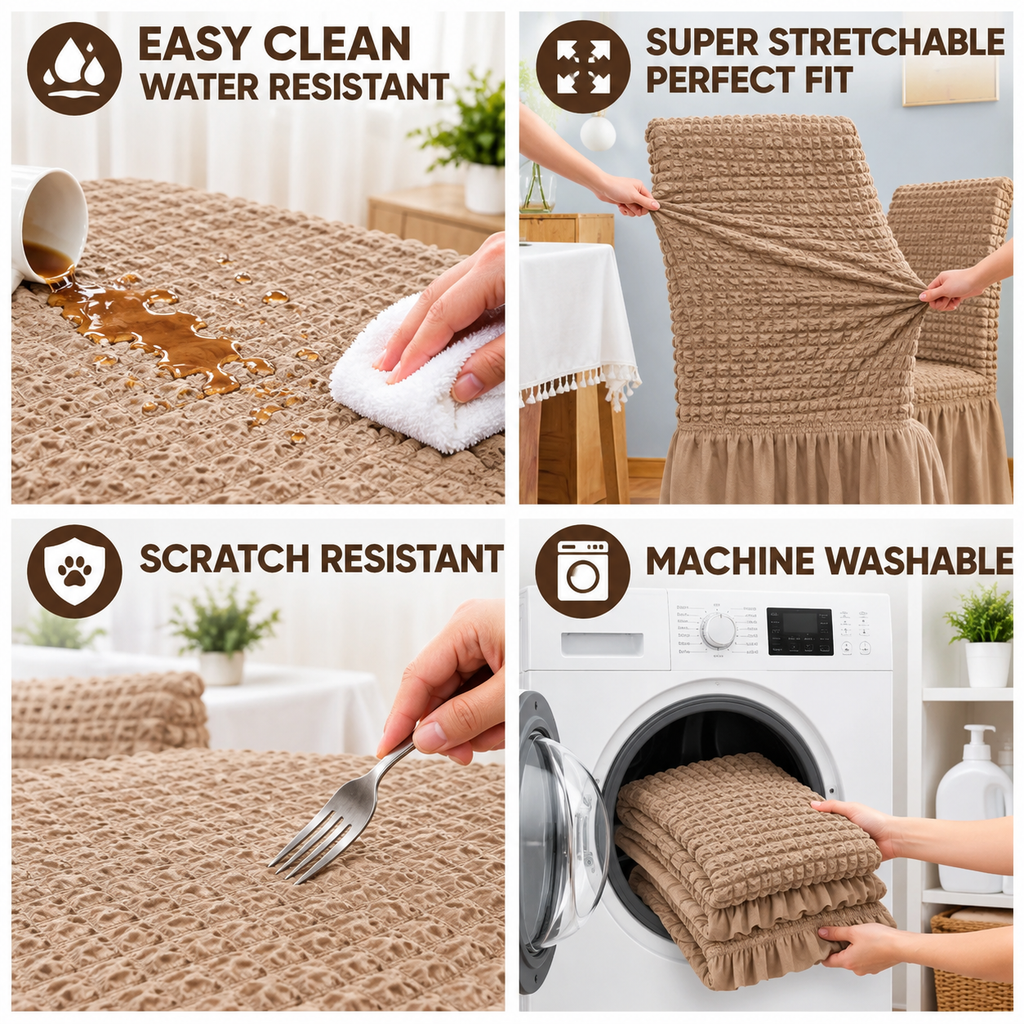 Bubble Khaki Dining Chair Cover - Micro Fibre Collection