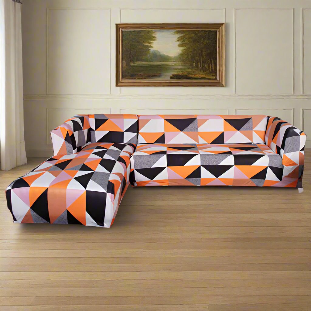 Prism Orange L-Shape Sofa Cover - Stain Proof, Dust Proof, Super Strechable & Machine Washable