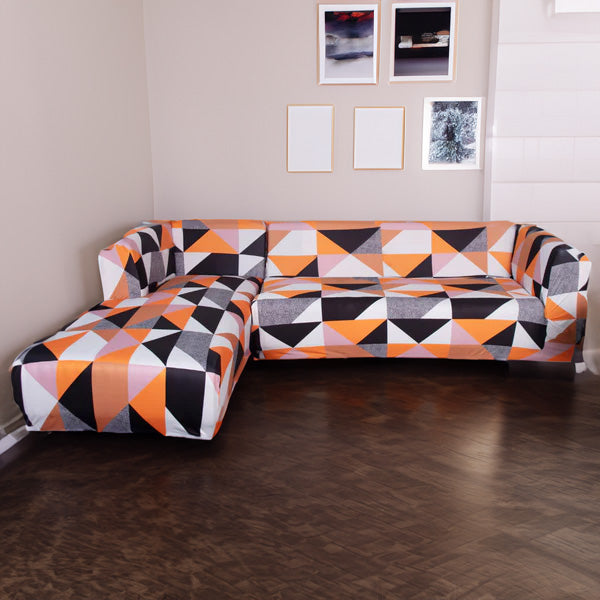 Prism Orange L-Shape Sofa Cover - Stain Proof, Dust Proof, Super Strechable & Machine Washable