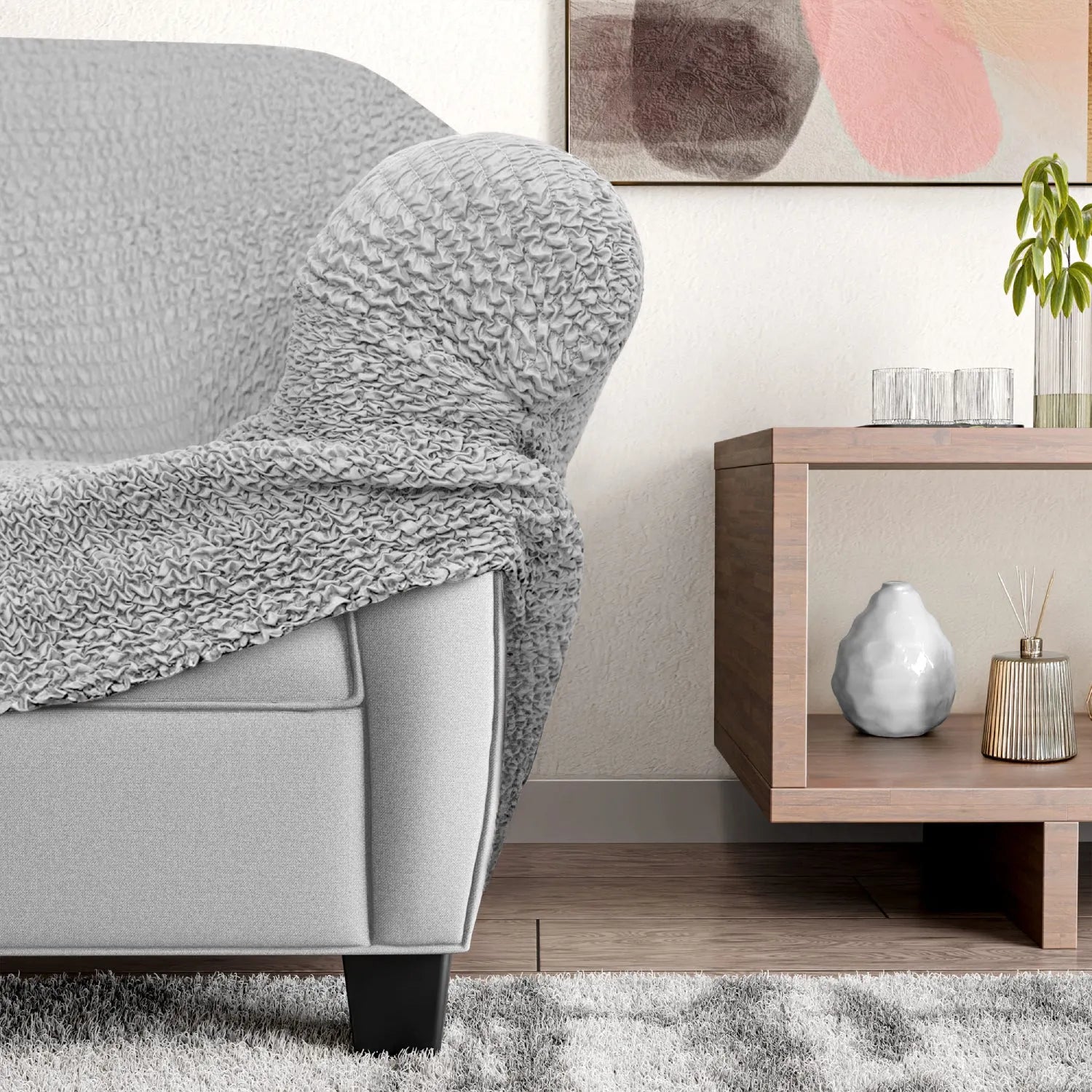 Light Grey Solid - Corner Sofa Slipcover, Microfibra Collection